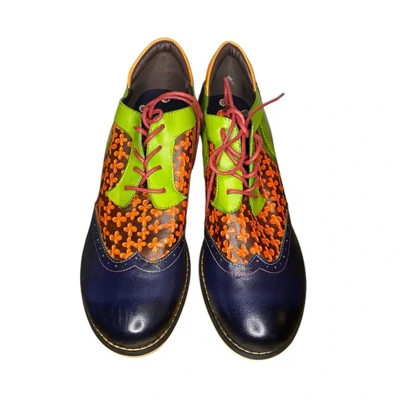 Socofy Colorful Fun Oxfords with Block Heel - New - Picture 2 of 8